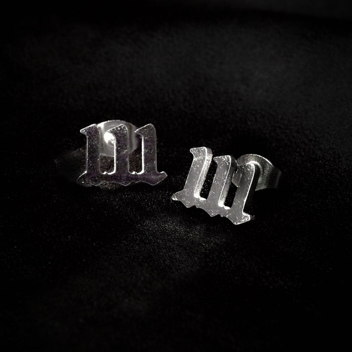 111 Earring Numerology Old English Silver