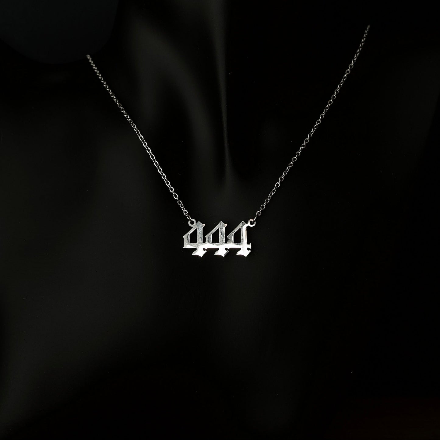 444 Necklace Numerology Old English Silver