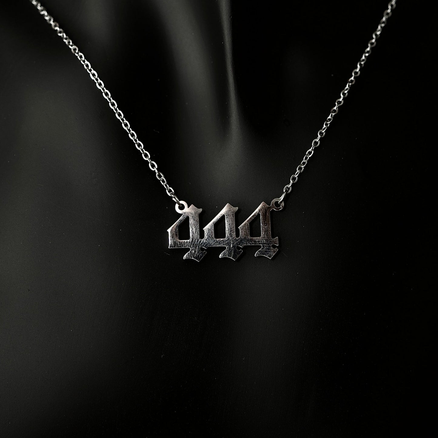 444 Necklace Numerology Old English Silver
